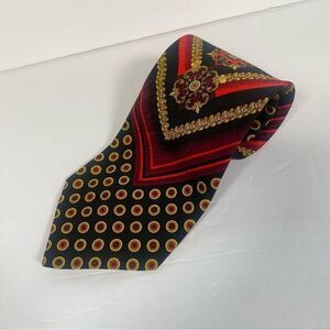 Polifroni Milano 100% Silk Red Gold and Black Baroque Style Design Tie